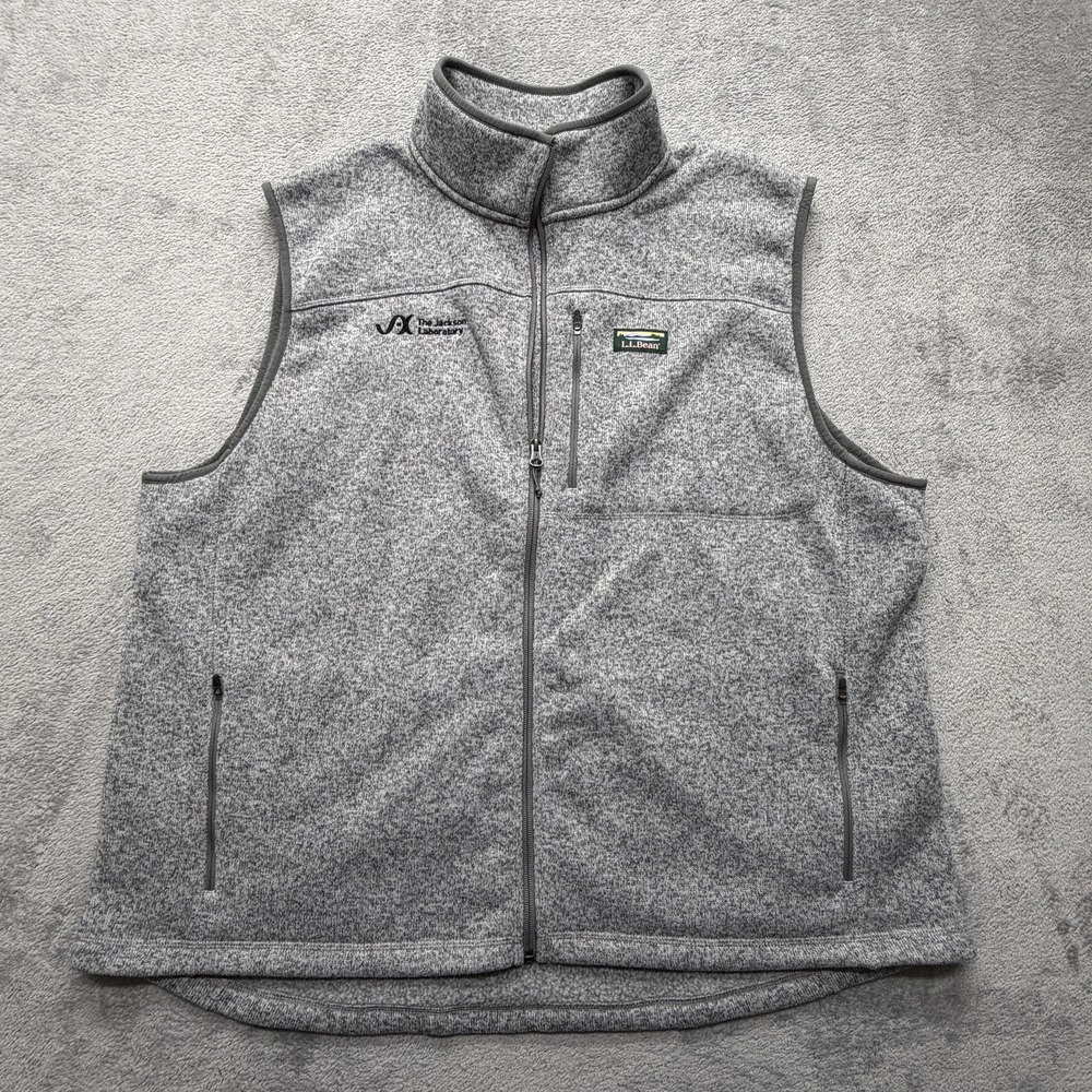 L.L.Bean Vest Mens 3XL Gray Sweater Fleece Full Zip Jackson Laboratory Logo